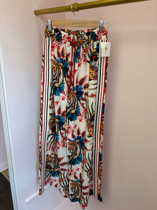 Tiger Print Stripe Wide Leg Trouser