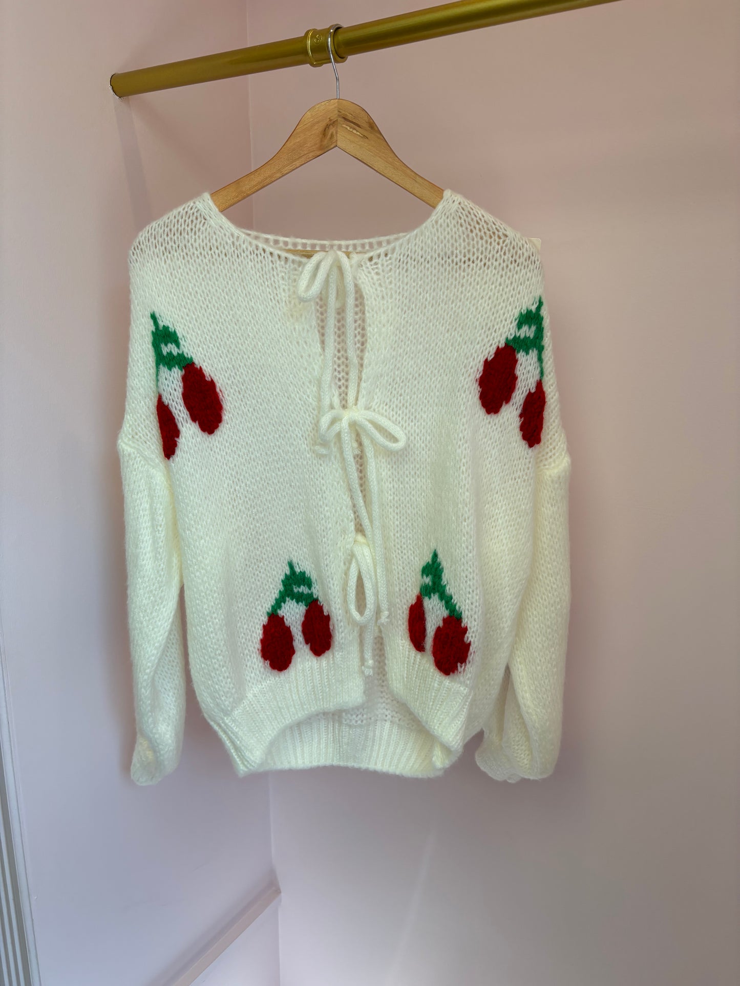 Cherry Tie Front Knit Cardigan